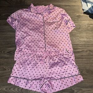 Victoria's Secret Pink and Black Pajama Set with Ruffle Detail